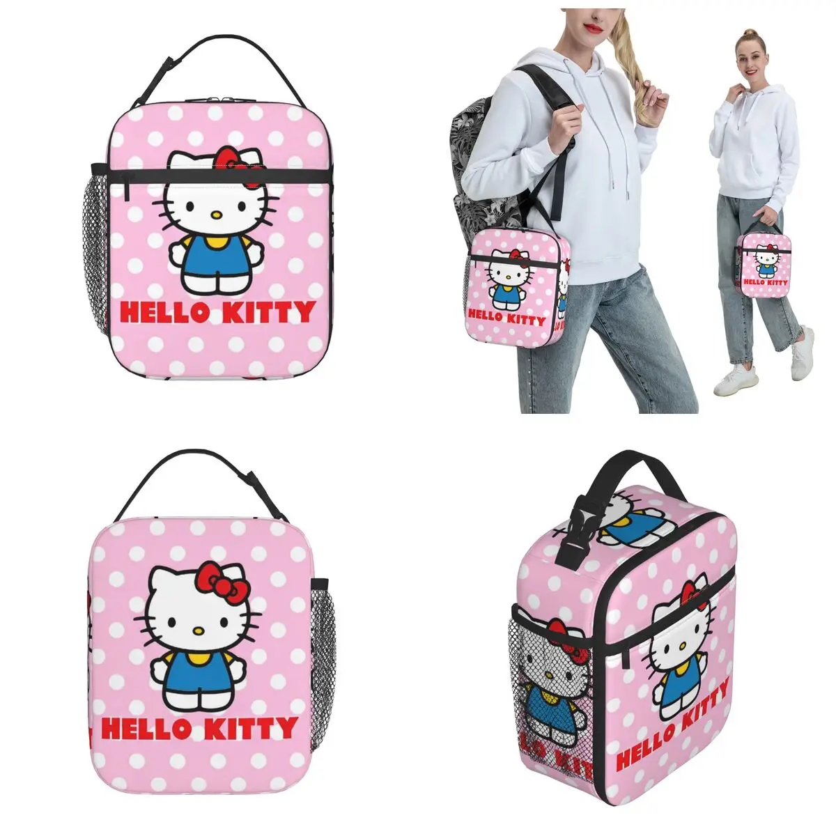 Fiambrera térmica multifunción para la escuela, fiambrera rosa con diseño de Hello Kitty y gatos, accesorios de almacenamiento de comida