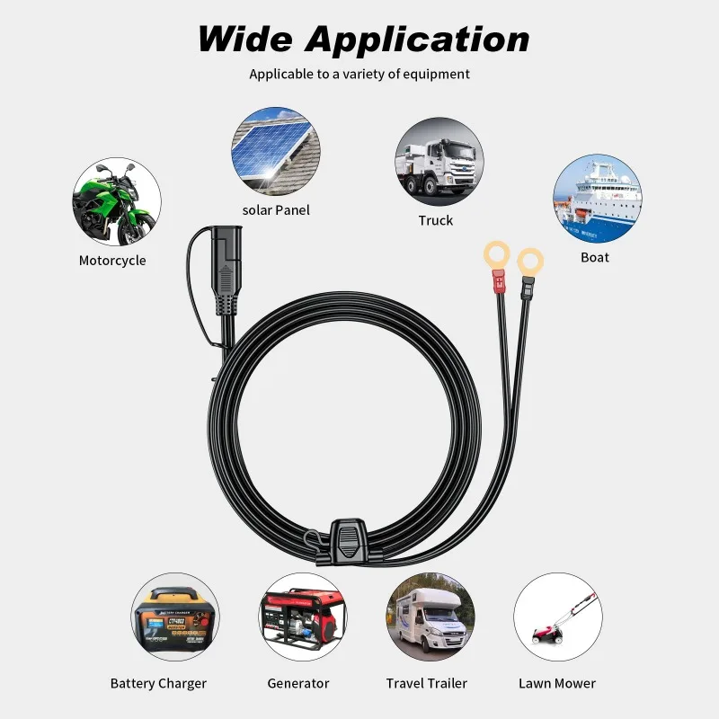 12-24V 18AWG SAE 2 Pin Quick Disconnect To O Ring Terminal Harness Connecter Cord Connector Cable for Battery Charger