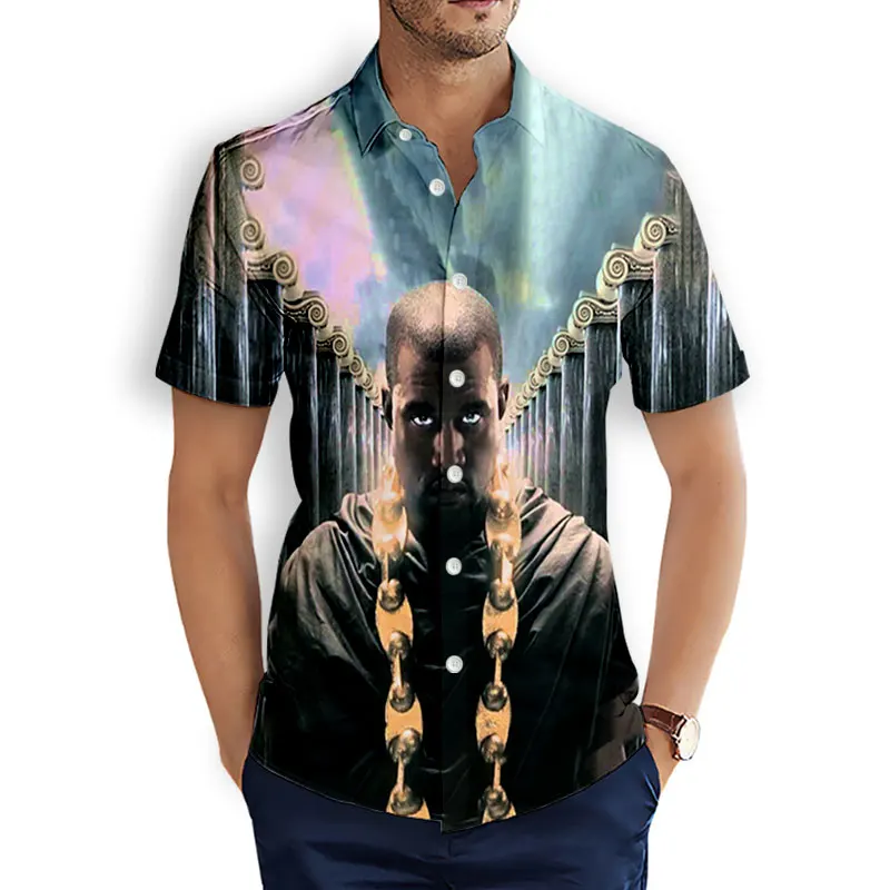 Kanye West 3D Printed  Fashion Casual Shirts Men's /Women's  Short Sleeves Loose Breathable  Hawaii  Shirts