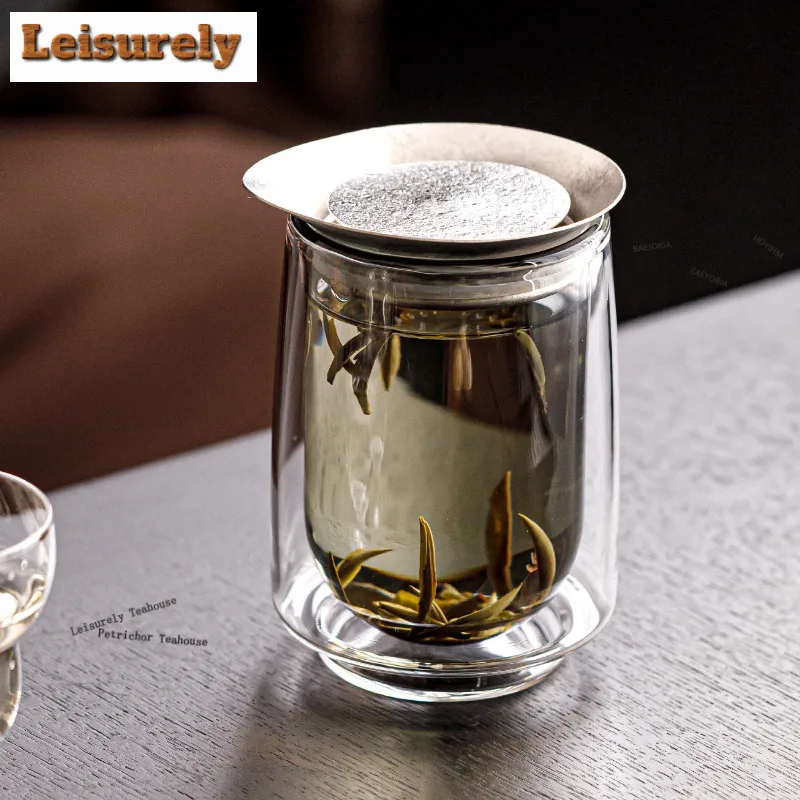 

220ml Double-layer Glass Titanium Teapot Luxury Tea Infuser Pot Household Tea Making Kettle With Strainer Cafes Supplies Craft