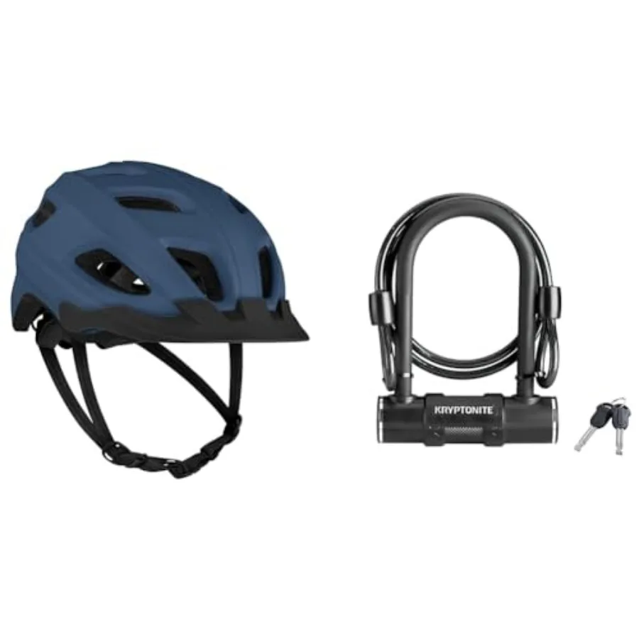 

Lennon Bike Helmet with LED Safety Light and Kryptonite Bicycle U-Lock with Braided Steel Cable
