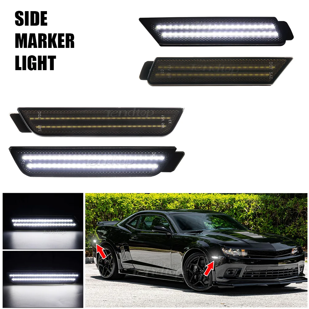 

LED Bumper Side Smoked Marker Light Yellow Red Front Rear LED Fender Lamps For Chevy Camaro 2010 2011 2012 2013 2014 2015