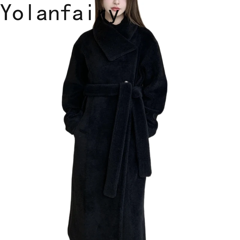 YOLANFARIY 100% Wool Real Fur Winter Coat Women Natural Sheepskin Fur Long Coats Women Clothes Sheep Shearing Tops Шуба Женская