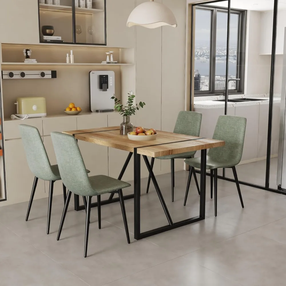 Dining Table Set for 5, Modern Rectangle Dinner Room Tables Sets with 4 Fabric Dining Chair and 1 Wooden Dining Table