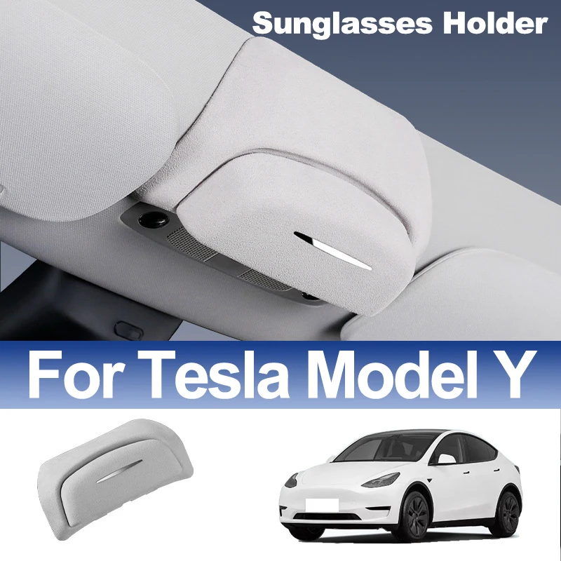 For Tesla Model Y Suede Car Sunglasses Holder Eyeglass Box Glasses Holders Auto Interior Accessories