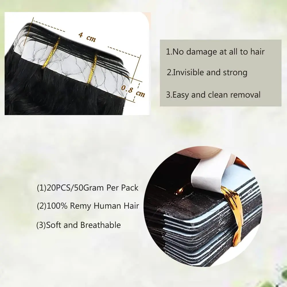 Body Wave Tape In Hair Extensions Natural Black #1B Hair Extensions 50G 20 Pieces Real Human Hair For Woman 22 24 26 Inch