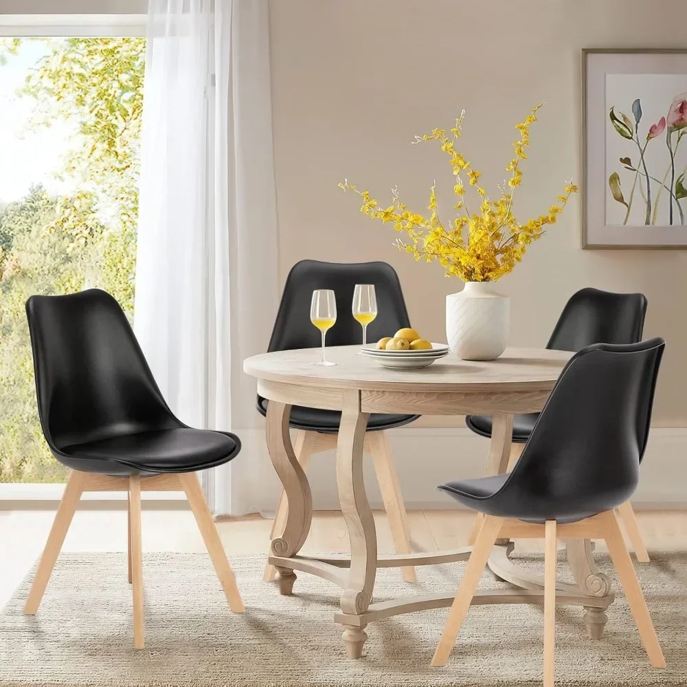 

Dining Chairs Set of 4 Mid-Century Modern Dinning Chairs, Living Room Bedroom Outdoor Lounge Chair PU Leather Cushion