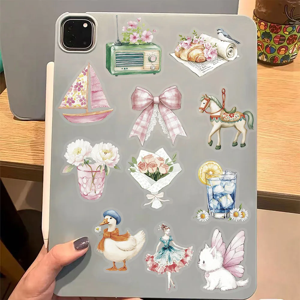 50 قطعة من ملصقات الحديقة للفتيات بألوان مائية شفافة، ملصقات كرتونية يمكنك صنعها بنفسك، حافظة هاتف، لعبة ملصقات كهربائية للكمبيوتر اللوحي