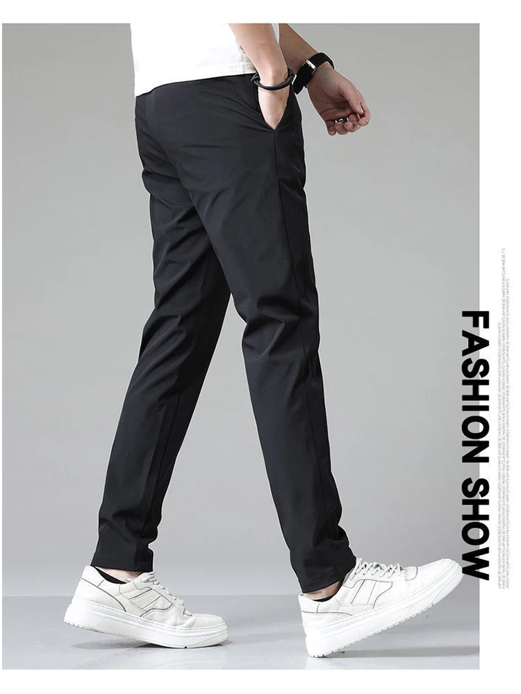 Summer thin men's casual pants with elastic waist and cropped cotton linen ice silk youth men's pants, cropped pants, trendy pan