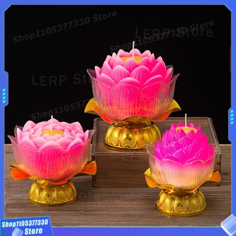 Lotus Candle Paraffin Wax Free Buddhist Temple Lamp for Buddha Hall Altar Decoration Religious Utensils Home Prayer Light