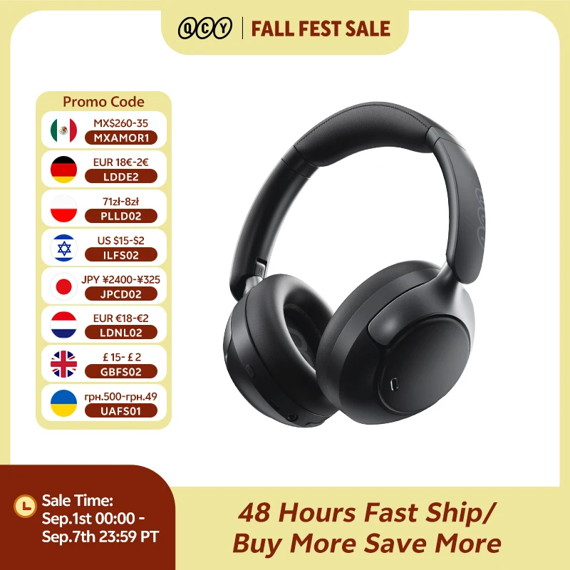 Image of QCY H3 Pro ANC Kabelloser Kopfhörer, 50 dB Geräuschunterdrückung, hochauflösender räumlicher Audio-Kopfhörer mit LDAC Bluetooth 5.4 Over-Ear-Headset