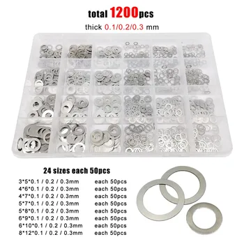 500/1200 peças m3 m4 m5 m6 m8 304 a2 arruela plana ultrafina de aço inoxidável ajustando calço ultrafino conjunto de kit de sortimento de juntas lisas