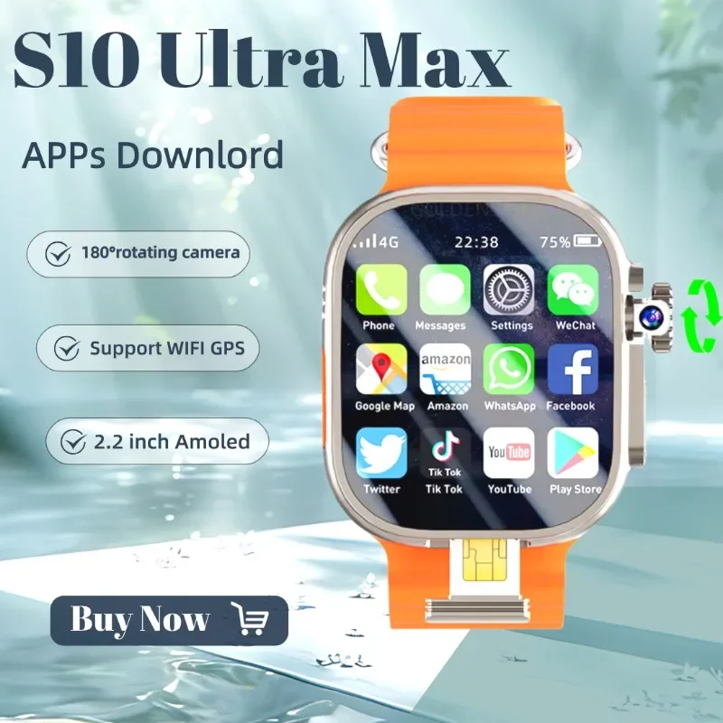 

S10 Ultra Max Smartwatch 4G Android 8.1 2,2-дюймовая поворотная камера Amoled Видеозвонок GPS WIFI Приложение Загрузка S10 Ultra Smart Watch Men
