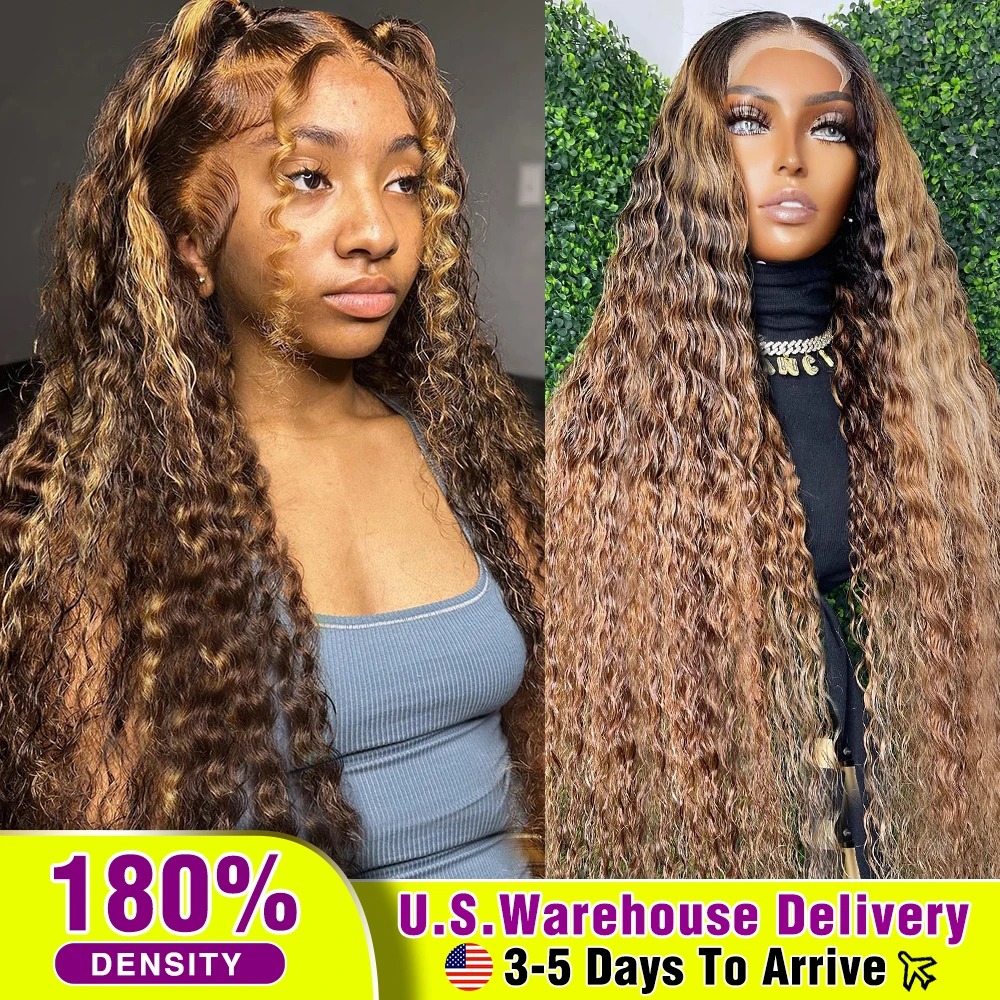 30 32Inch Highlight Curly 13x4 Lace Front Wig 4/27 Colored HD Deep Wave Human Hair Wigs Brazilian Remy Ombre Lace Wigs For Women