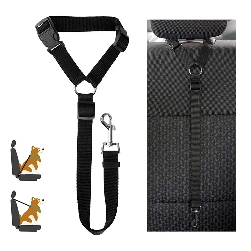 2-in-1 Pet Car Seat Belt Adjustable Nylon Safety Leash Dog C