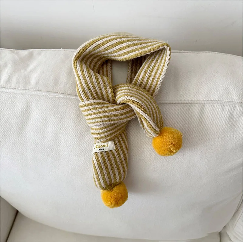 MILANCEL Neue Winter Kinder Schal Nette Vertikale Streifen Baby Jungen Warme Schal Pelz Ball Dekoration Kinder Mädchen Zubehör – Detail 8
