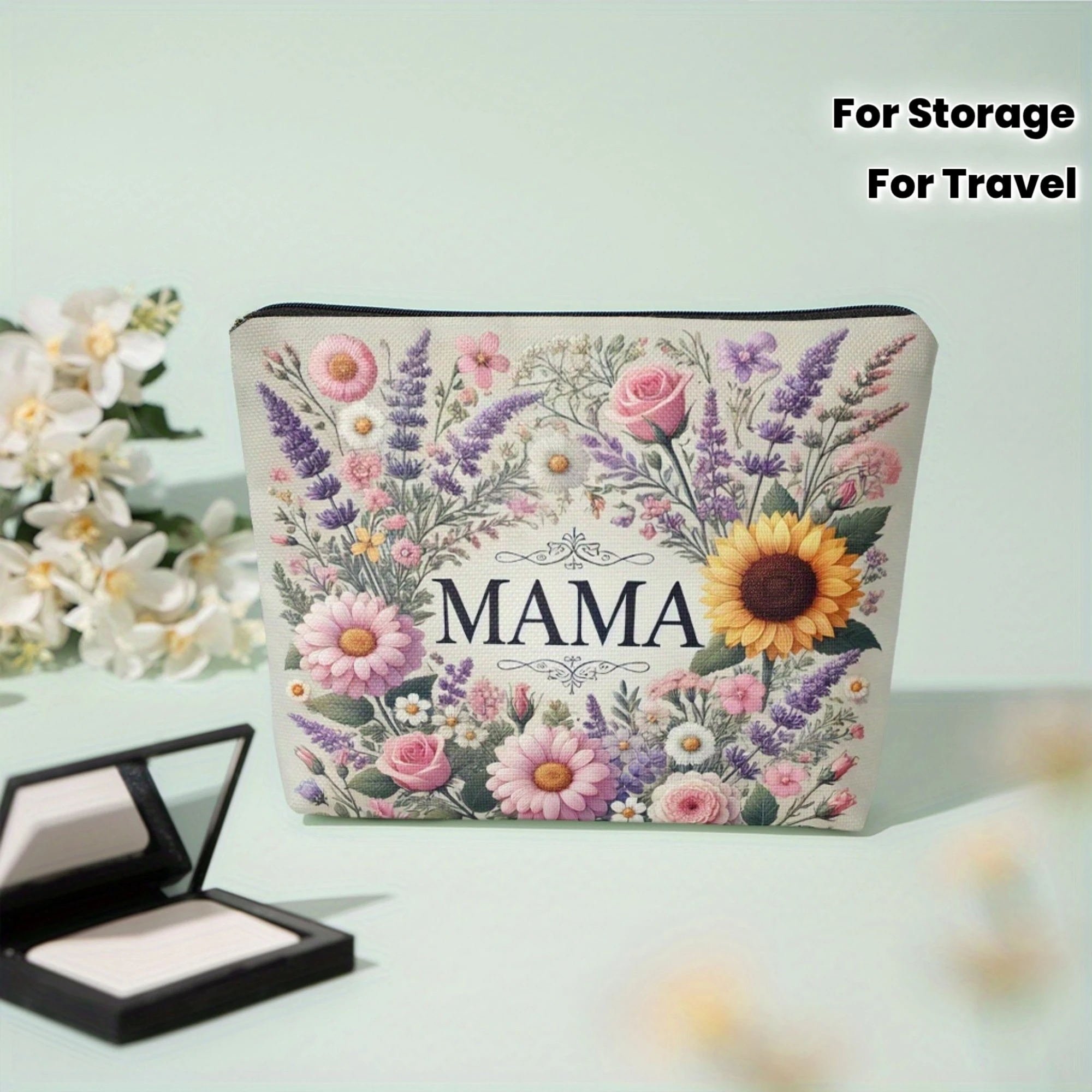 

Косметичка с цветочным узором для мамы, на молнии, унисекс, легкая, можно стирать в машине, стильная сумка для туалетных принадлежностей.