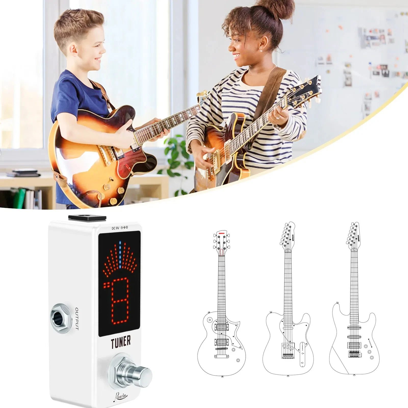 Rowin Tuner Pedal Chromatic Guitar Tuning Pedal  High Precision with Pitch Indicator for Guitar  Bass True Bypass LT-910 image 5