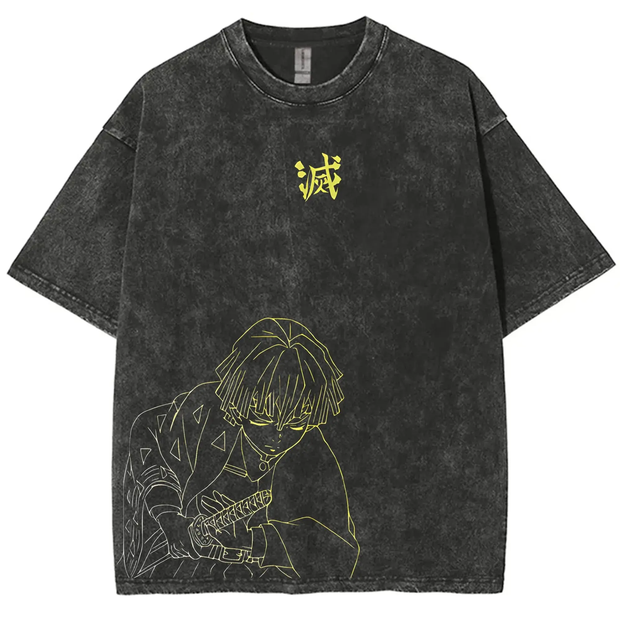 Streetwear Demon Slayer Vintage Washed Graphic T Shirt Men Women Cotton Short Sleeve Anime Graphic Tee Casual Tops Y2k Clothes view 3