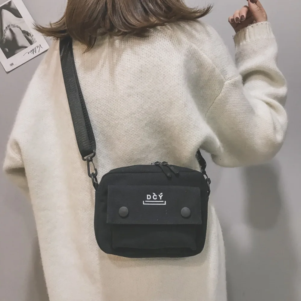 

High Quality Canvas Women Handbags Solid Color Button Decoration Shoulder Bag Letter Print Messenger Bag