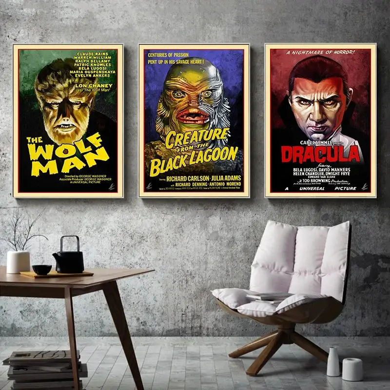 Vintage U-Universal M-Monsters Horror Movie Posters Prints Canvas Painting Wall Art Picture Living Room Club Bar Home Decor