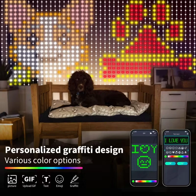 DIY Pattern Window Fairy Light 400LED Smart Curtain Lights APP Control Music Mode IP65 Waterproof Outdoor Christmas Decor