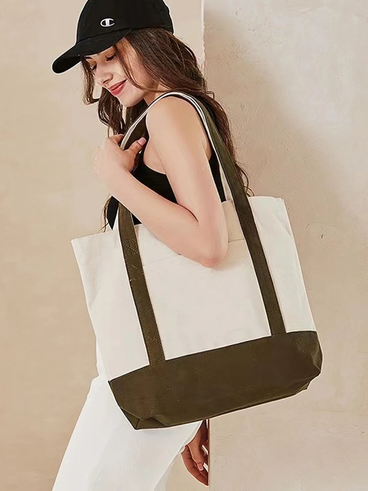 100pcs 16oz Plain Stylish Canvas Tote Bag with an External Pocket, Button Closure, Daily Essentials, Custom Accept