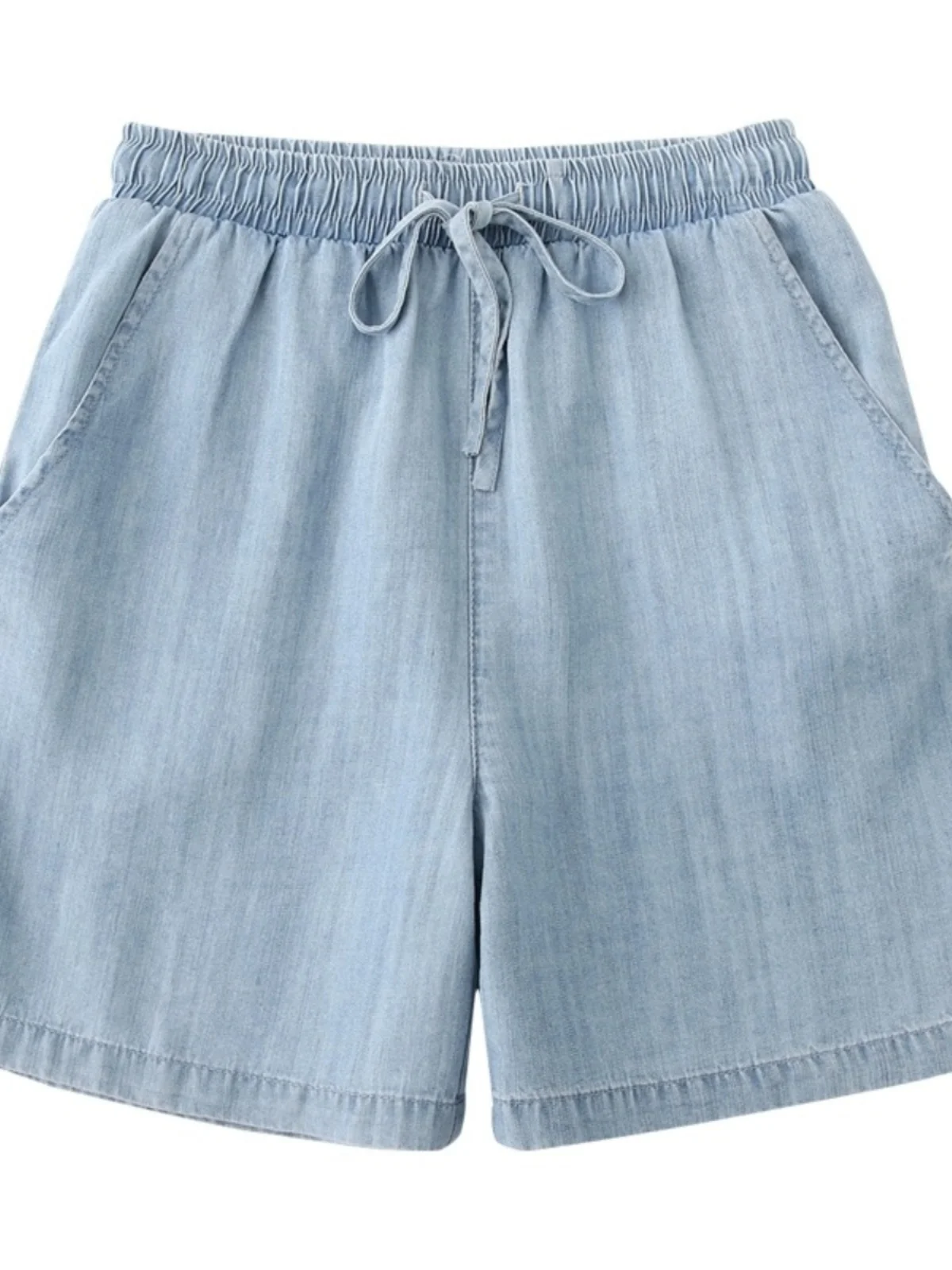Celana Denim Tipis Musim Panas Pinggang Elastis Wanita dengan Sabuk Jeans Lima Titik Biru Kaki Lebar Kasual Longgar Pinggang Tinggi Ors
