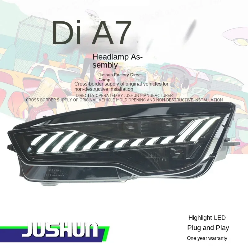 A pair Suitable for 11-18 Audi A7 headlight assembly modified new RS7 daytime running light LED lens streamer steering