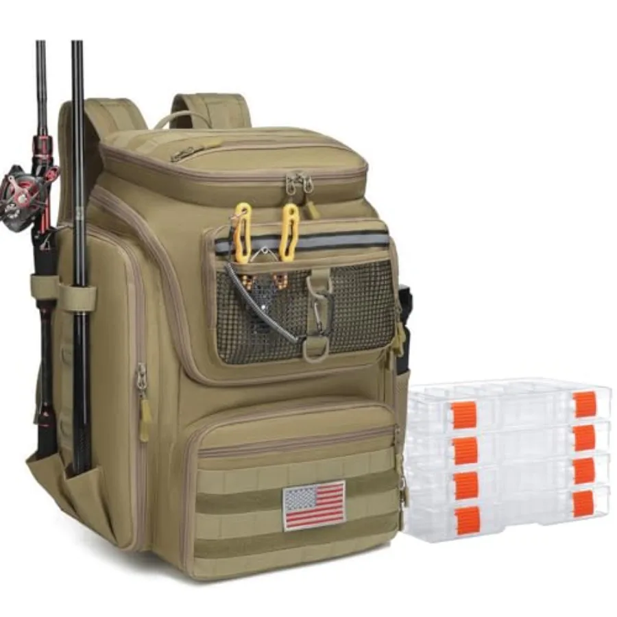 

Fishing Backpack 45L with Rod Holders, Waterproof Tackle Storage Backpack for Fishermen, Large Capacity Outdoor Fishing Gear Ba