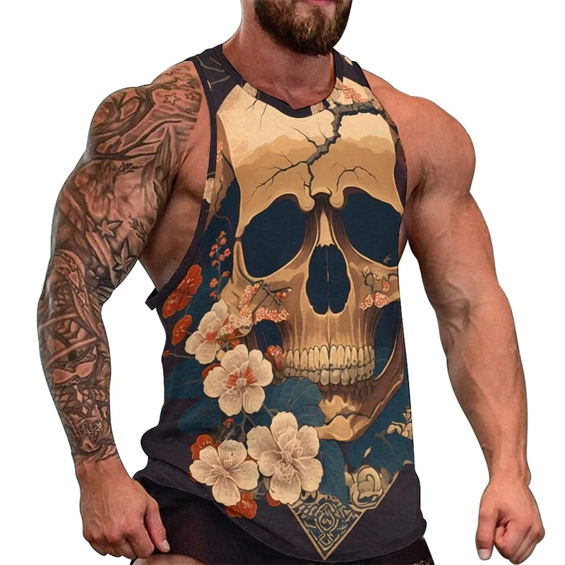 Newest Fashion Skull 3D Print Men\'s Tank Tops Casual Hip Hop Graphic Streetwear Fitness Tops Tees Men Summer Sleeveless Shirts