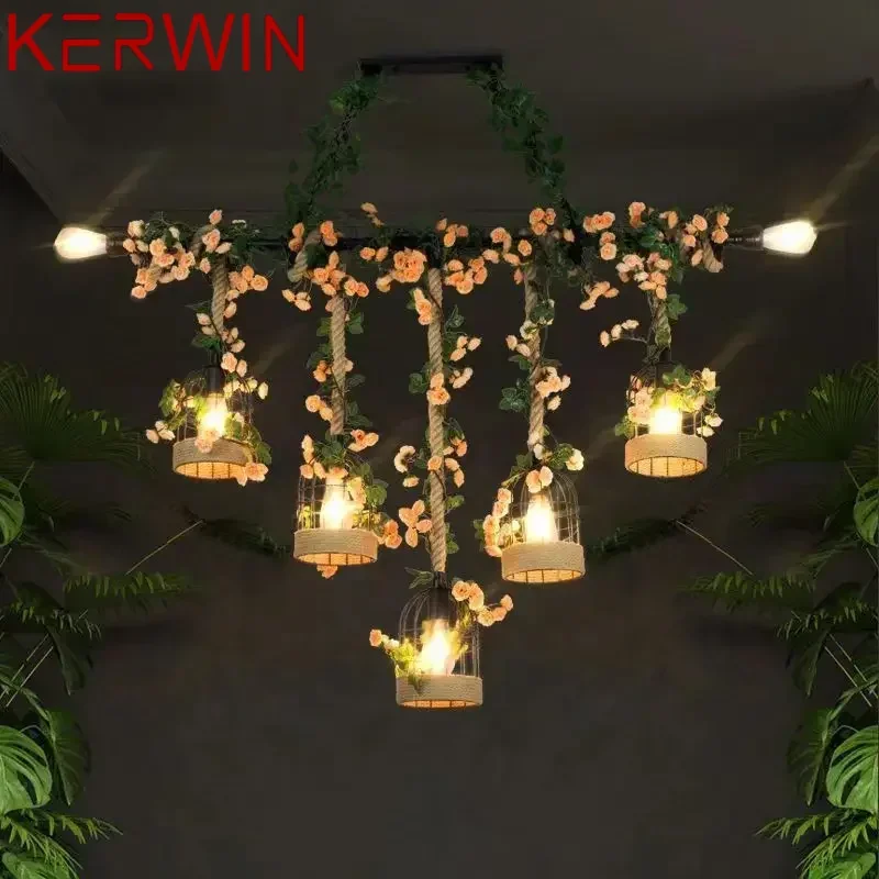 KERWIN American Country Pendant Lamp Retro Creativity Plant Music Restaurant Cashier Counter Bar Cafe Milk Tea Shop Chandelier