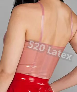 Latex Gummi Top Sexy Handmade Latex Lovely Tranparent Pink Bra  Badeanzug Bikini cosplay 0.4mm