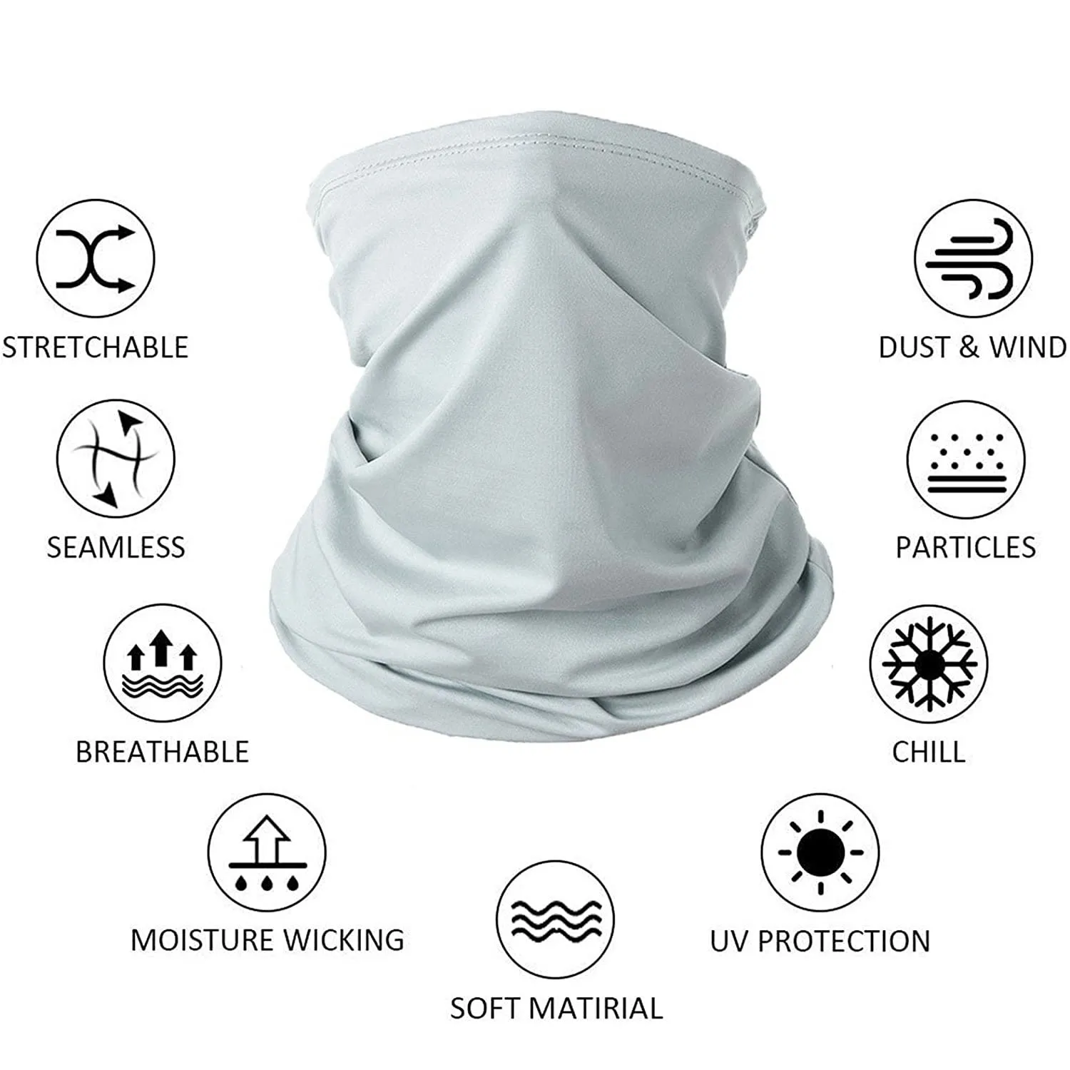 UV Protection Neck Gaiter Face Cover Ice Silk Cooling Arm Sleeves Skull Cap Set for Women Men Cycling Hiking Gray