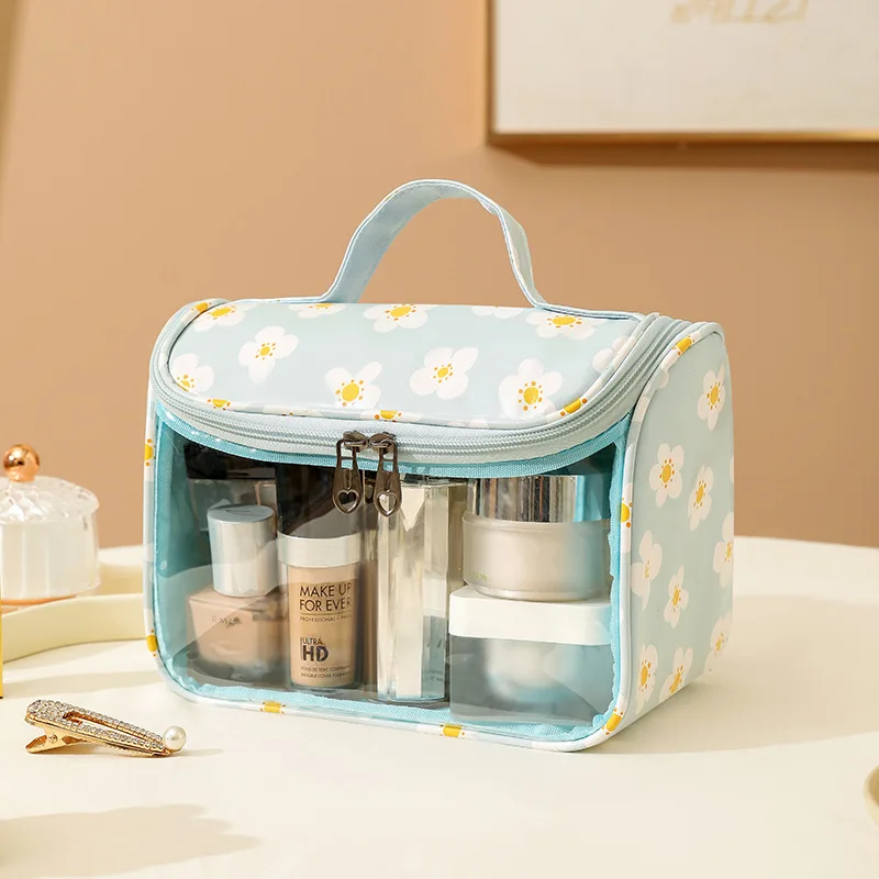 4PCS PVC Makeup Bag Flower Printed Transparent Wash Handbag Waterproof Travel Cosmetic Pouch Convenient Toiletries Bag CoinPurse