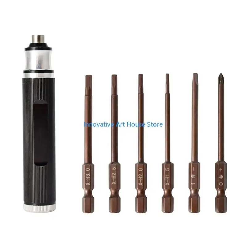 E1PC Remote Model Repair Precisely Screwdriver Set with 6 Interchangeable Bit, Grooved Grip for Small Screw Maintenance Tasks
