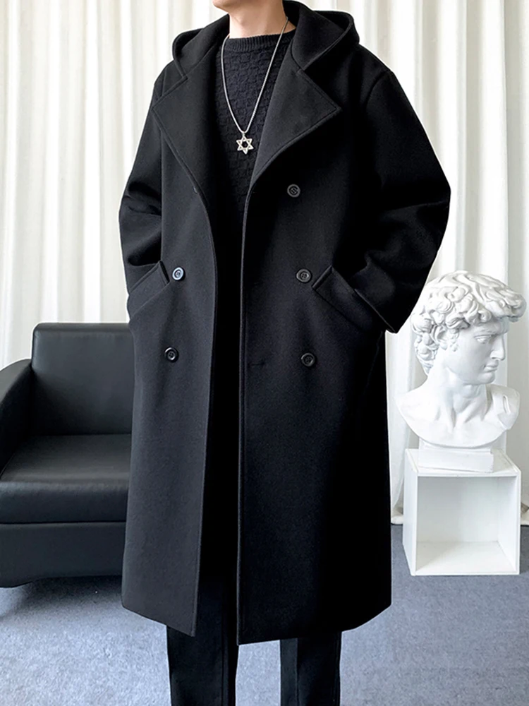 

Briti Sle Men's Overcoat Knee-Length Woolen Coat Casual Chic Autumn Winter Faion Urban Sle Double-Breasted Coat