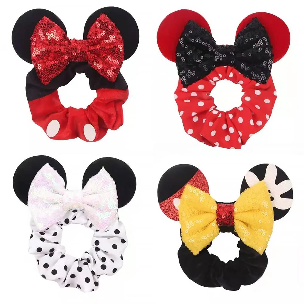 

4pcs/lot Mickey Mouse Ear Large Intestine Hair Tie Cute Cartoon Pony Tail Hair Rope for Daily Festivals Wear Gift Hair Accessory