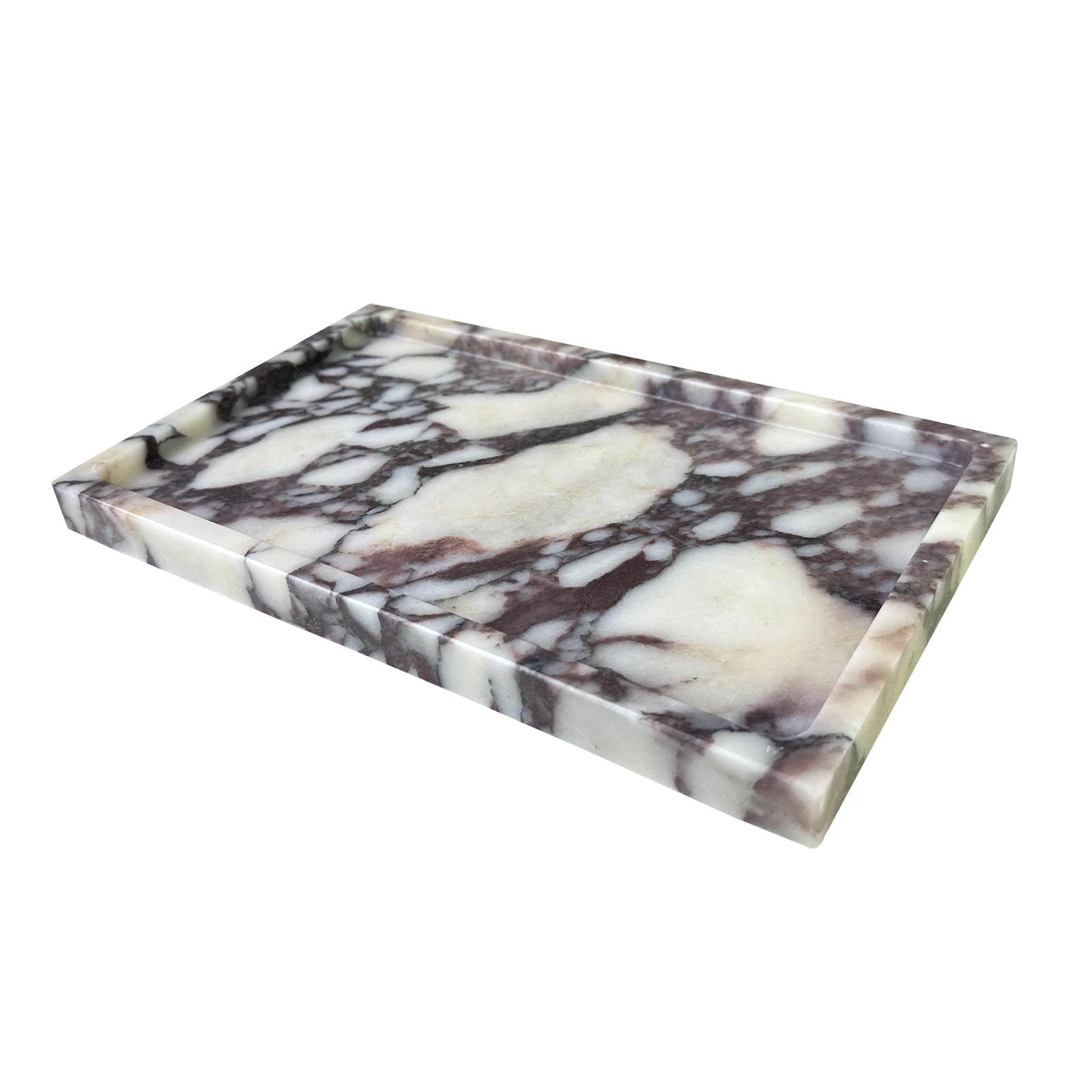 Natural Marble Vanity Tray Genuine Viola Marble Storage Tray for Bathroom/Kitchen/Dresser(Calacatta Viola, 10x6in)