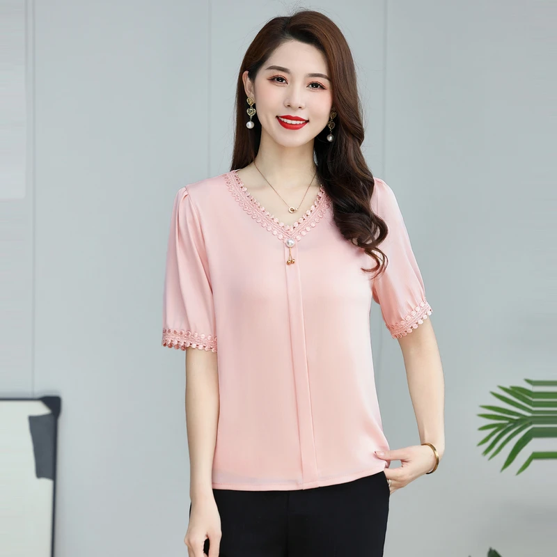 Leisure Solid Color T-shirt With Jewelry Women\'s Short Sleeved Basic Fashion Street Clothing Summer Plus Size Tops New Tops