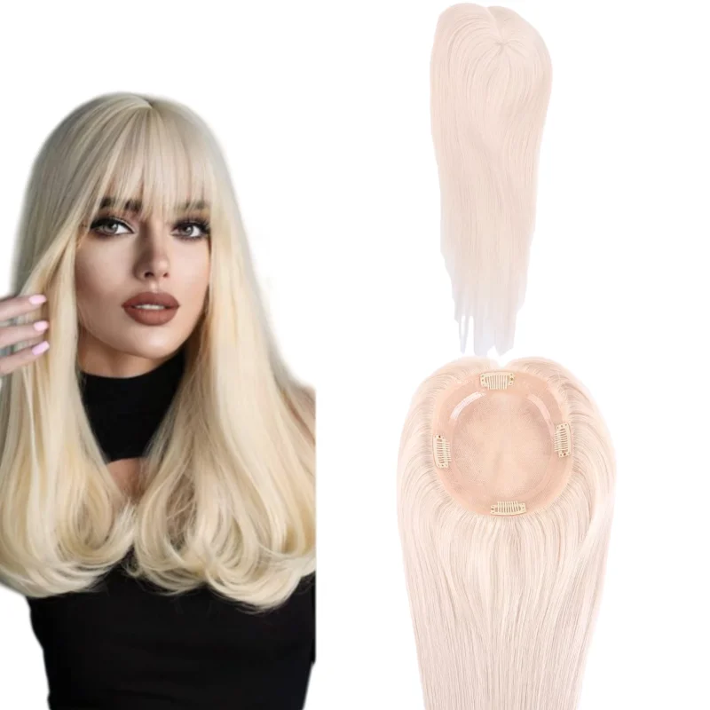 

18-дюймовые бразильские девственные человеческие волосы, замена платинового цвета, шелковистые прямые 3x5 моно-топпер с застежкой для женщин