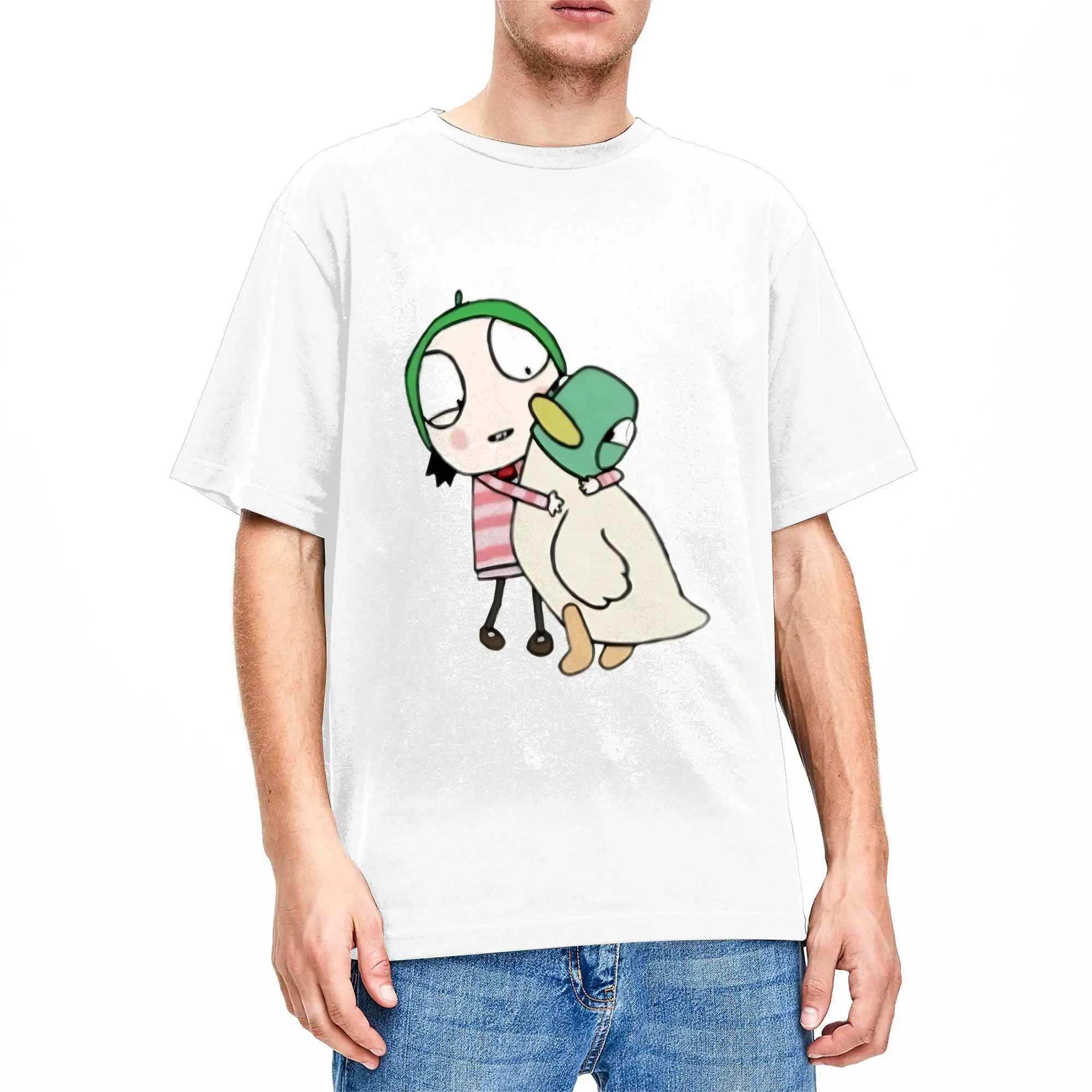 Sarah and duck assorted pack  cartoon  T-Shirt for Men Women  Humor 100% Cotton Tee Shirt Round Collar Short Sleeve T Shirt