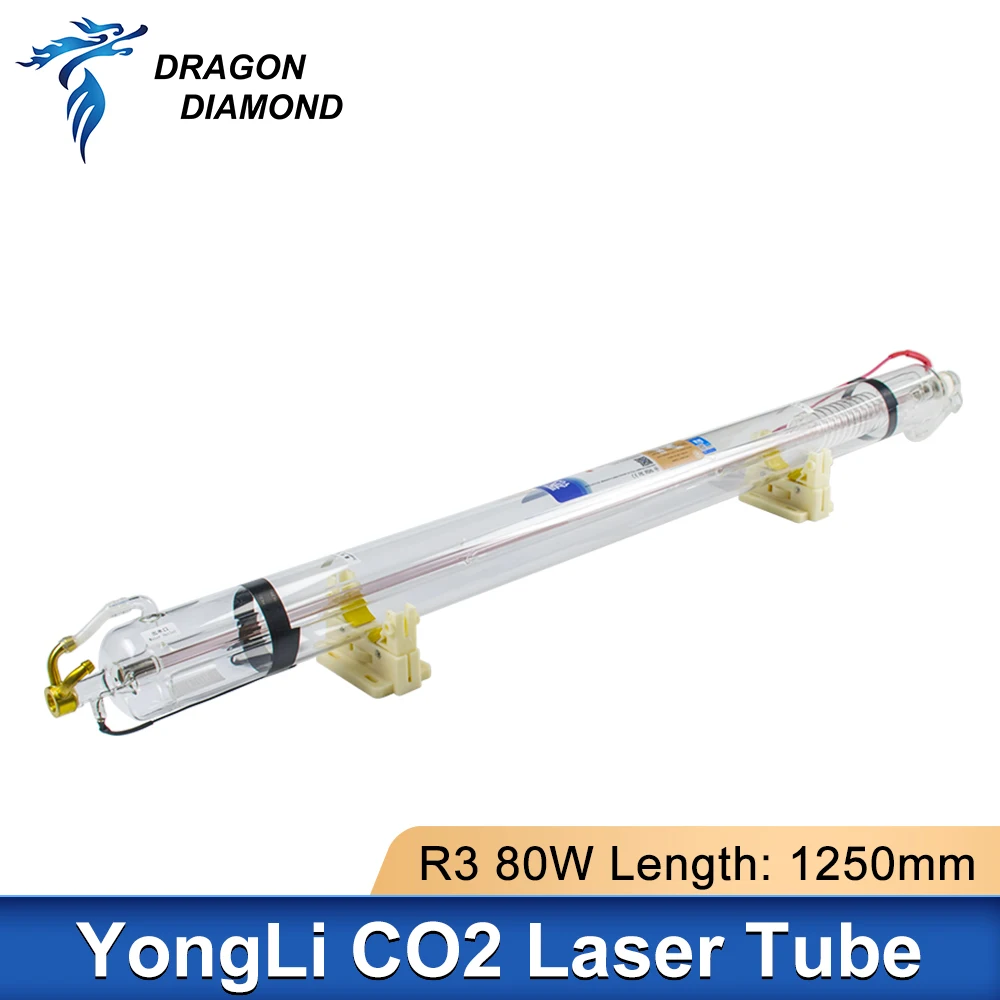 YongLi R3 80W Co2 Glass Laser Tube Pipe Dia.80mm Length 1250MM Laser Lamp for CO2 Laser Engraving Cutting Machine