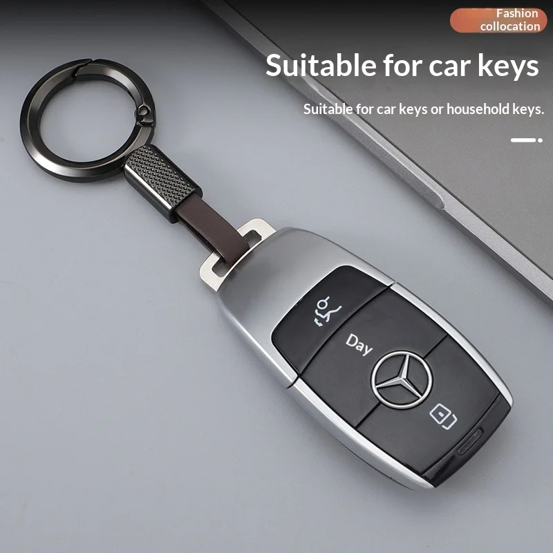 Fashion Double Ring Keychain Metal Key Holder with Leather Strap Multicolor Optional Exquisite Convenient for Keys Bags Car Keys