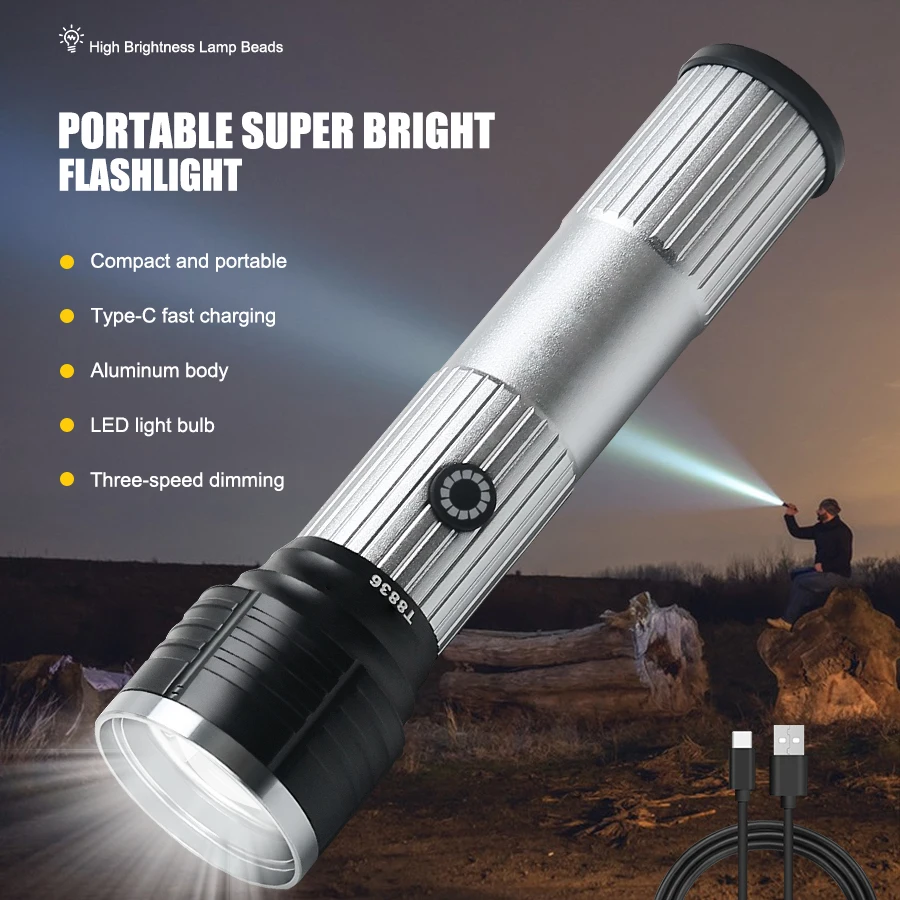 

Мощный фонарик с COB-матрицей, боковой фонарь, USB, перезаряжаемый, водонепроницаемый, портативный телефон, 3 режима освещения, встроенный аккумулятор