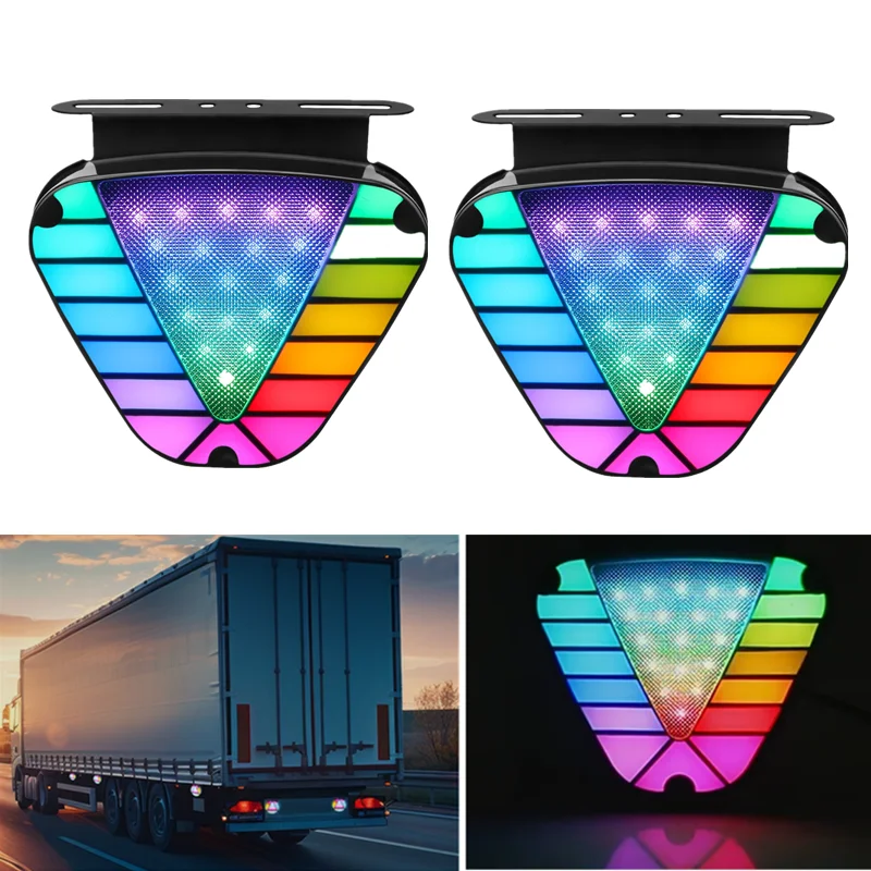 

2PCS Colorful Strobe Light Auto Warning Flash Rear Tail Lights Car LED Brake Pilot Lights RGB Truck Flowing Driving Lamp