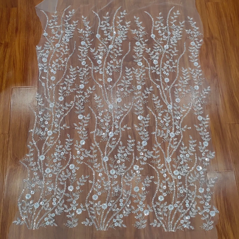 العاج الفضة الترتر بريق شبكة البريق النسيج قاعدة القماش فساتين الزفاف المطرزة كامل حبة نبات الدانتيل المواد #5