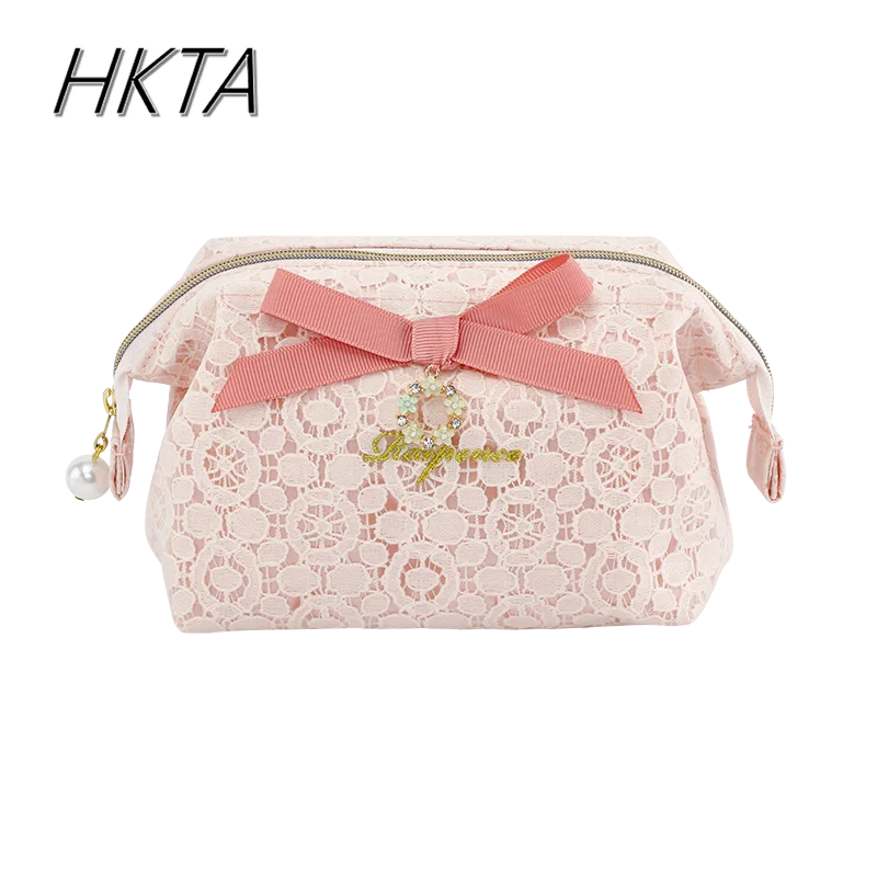 النمط الياباني الدانتيل الربط القوس المحمولة تحمل على لوليتا حقائب مستحضرات التجميل الألغام المرأة الحلو اللؤلؤ تخزين حقيبة مستحضرات تجميل لوليتا فتاة