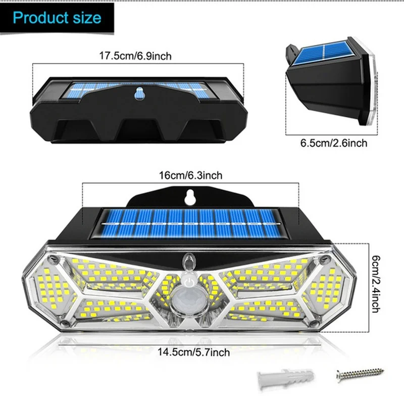 168/126/100led luz de rua solar, pir sensor movido a movimento lâmpada de parede pode ser escurecido luzes ao ar livre à prova dwaterproof água com