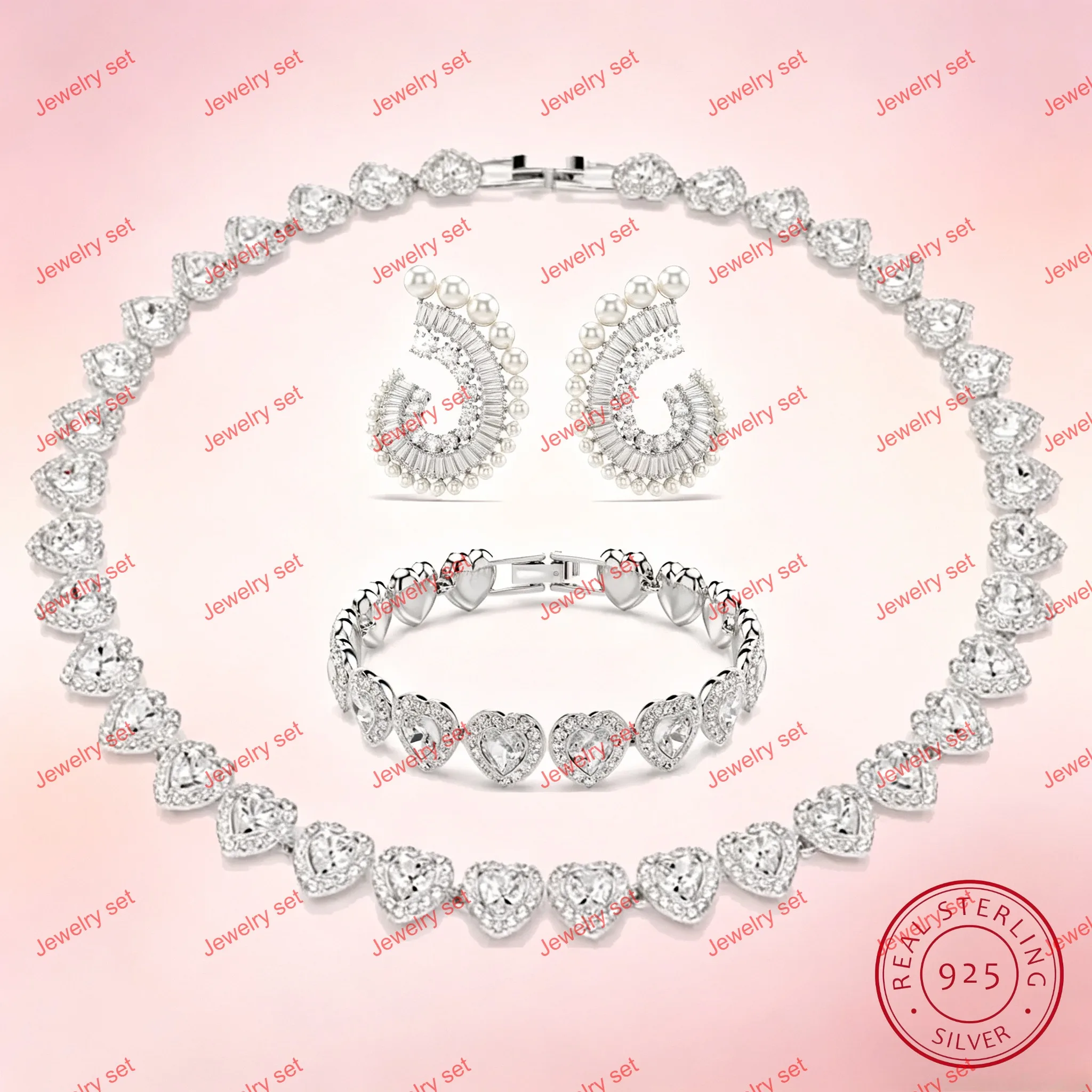 Original 2026 New Charms Pearl Earrings Bracelet Heart Necklace Fine Jewelry Set for Women Romantic Accessories Jewelry Gift